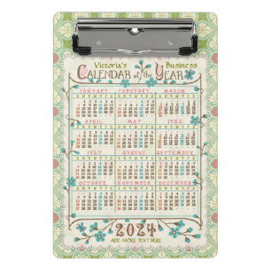 2024 Year Calendar Victorian Art Nouveau Custom Mini Clipboard
