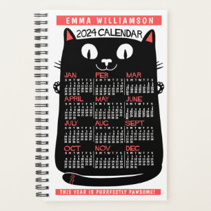 2024 Year Monthly Calendar Midcentury Black Cat Sm Planner