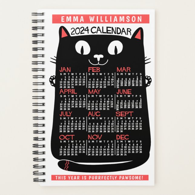 2024 Year Monthly Calendar Midcentury Black Cat Sm Planner (Front)
