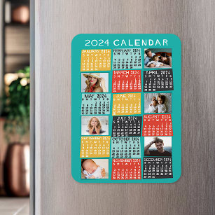2024 Year Monthly Calendar Photo Collage Modern Magnet