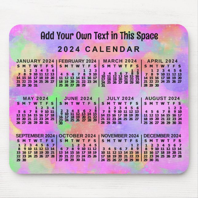2024 Year Monthly Calendar Rainbow of Paint Custom Mouse Pad (Front)