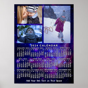 2024 Year Monthly Calendar Space Nebula 3 Photos Poster