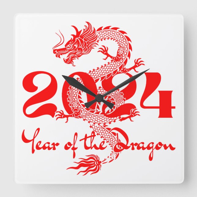 2024 Year of the Dragon Chinese New Year Square Wall Clock (Front)