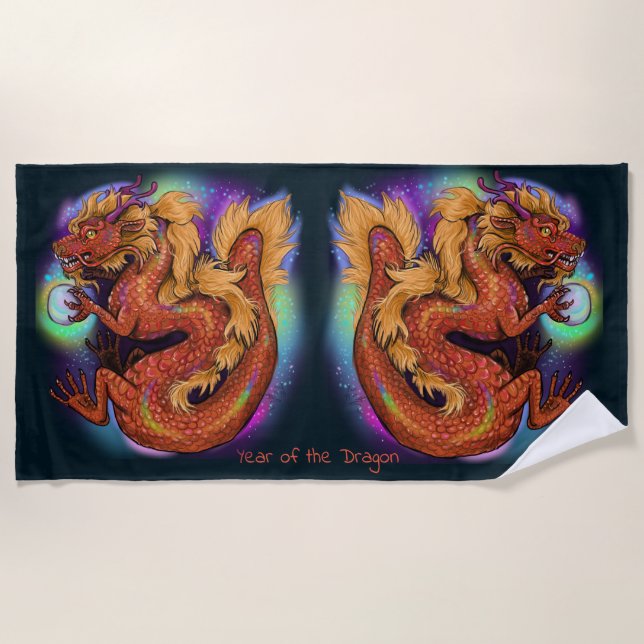 2024 Year of the Dragon Chinese Zodiac Beach Towel (Front)