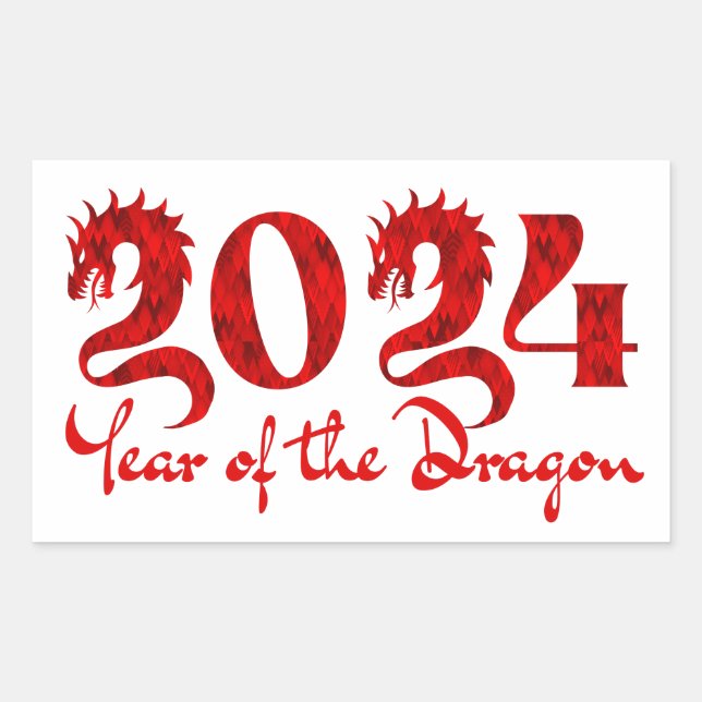 2024 YEAR OF THE DRAGON RED RECTANGULAR STICKER (Front)