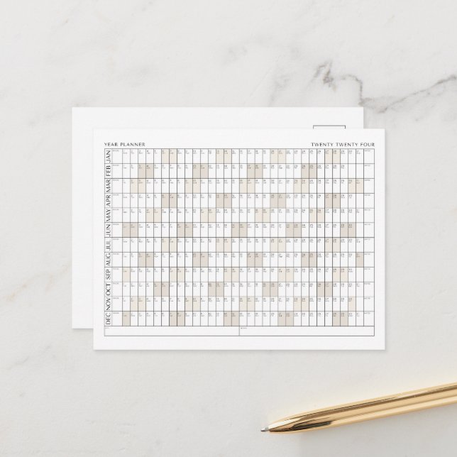 2024 Year Planner Office Organisation Calendar Postcard (Front/Back In Situ)