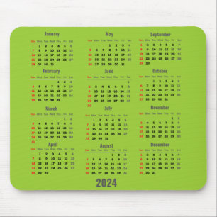2024 Yellow Green 52 Weeks Calendar Mouse Pad