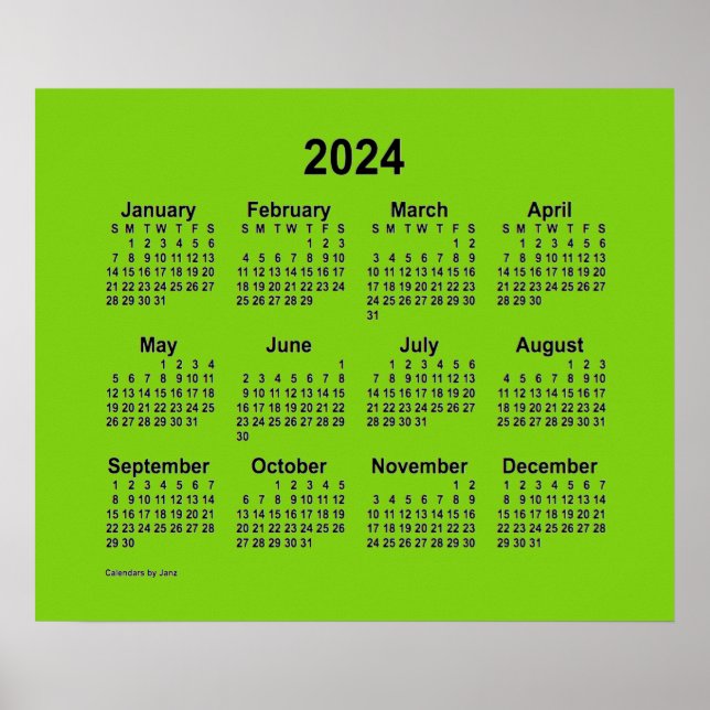 2024 Yellow Green Calendar by Janz Print (Front)