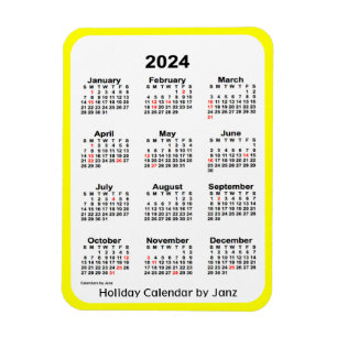 2024 Yellow Holiday Calendar by Janz Magnet