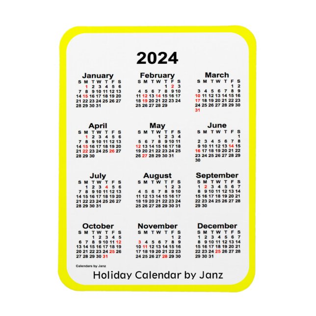 2024 Yellow Holiday Calendar by Janz Magnet (Vertical)