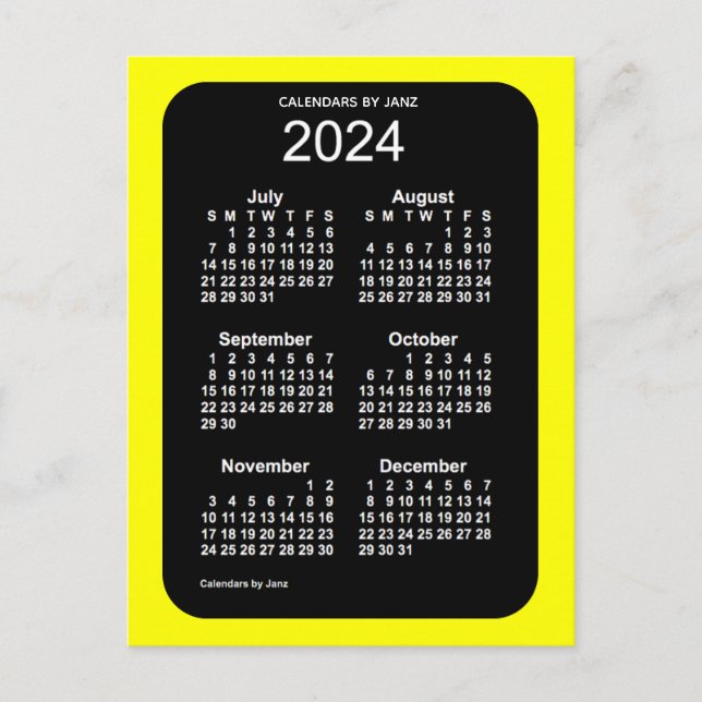 2024 Yellow Neon 6 Month Mini Calendar by Janz Postcard (Front)