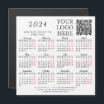 2024 Your Logo QR Code Business Calendar Magnet<br><div class="desc">This simple square 2024 magnetic calendar is a template to place your logo, generate a QR code by typing your URL, add company contacts, slogan or another text for your clients and colleagues. It's a Monday to Sunday calendar where months are in script font. Saturdays and Sundays are in red...</div>