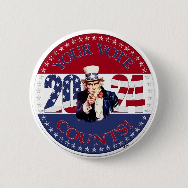 2024 Your Vote Counts Uncle Sam 6 Cm Round Badge (Front)