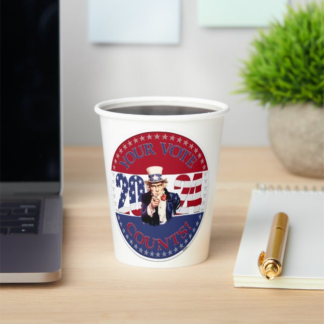 2024 Your Vote Counts Uncle Sam Paper Cups (Insitu)