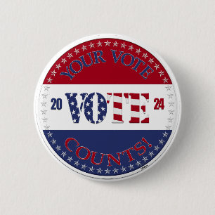 2024 Your Vote Counts USA Flag VOTE 6 Cm Round Badge