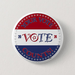 2024 Your Vote Counts VOTE Script 6 Cm Round Badge