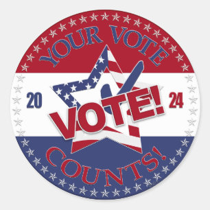 2024 Your Vote Counts VOTE! Star Check Mark Classic Round Sticker
