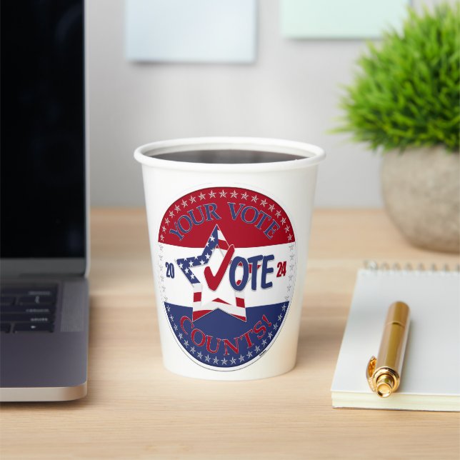 2024 Your Vote Counts Vote Star Paper Cups (Insitu)