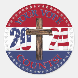 2024 Your Vote Counts with Cross 2024 USA Flag Classic Round Sticker