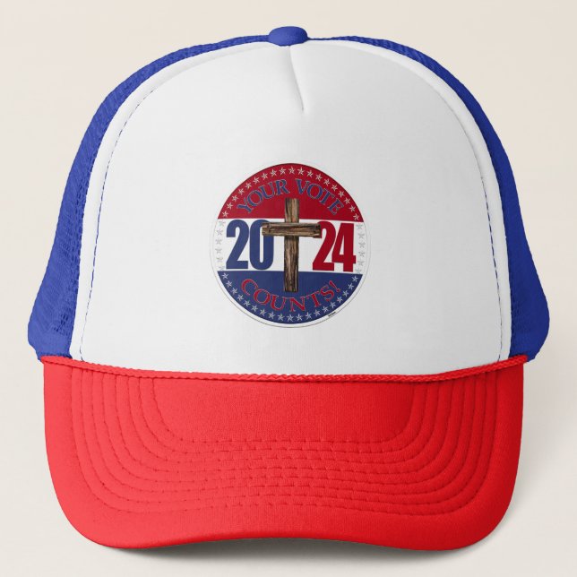 2024 Your Vote Counts with Cross Trucker Hat (Front)
