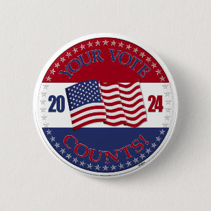 2024 Your Vote Counts with USA Flag 6 Cm Round Badge