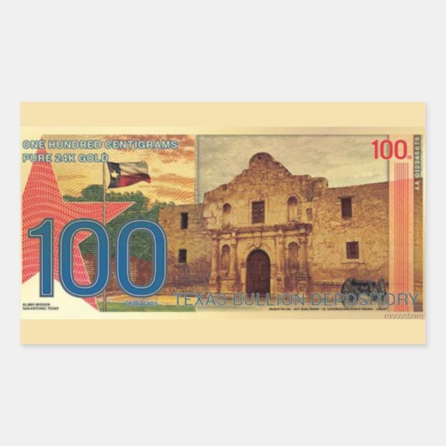 2025 100 Centigram Gold Aurum Texas The Alamo  Rectangular Sticker (Front)