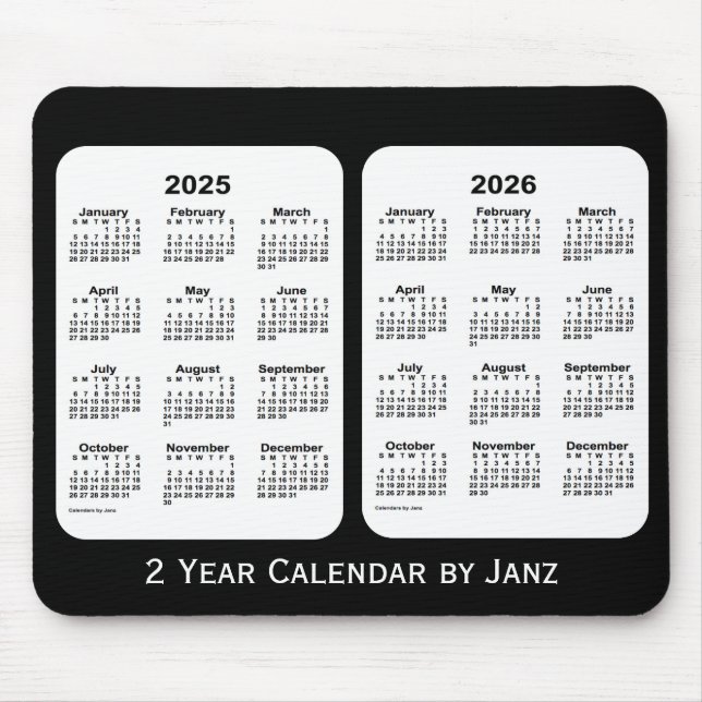 2025-2026 Black and White 2 Year Calendar by Janz Mouse Pad (Front)