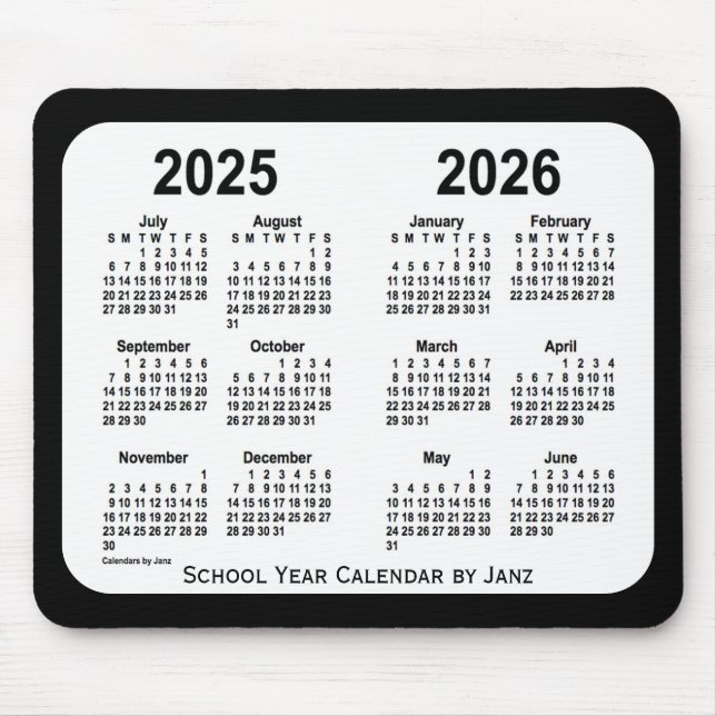 2025-2026 Black and White School Calendar by Janz Mouse Pad (Front)