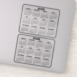 2025 2026 Calendar black and white mini calendars