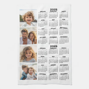 2025 2026 Calendar with 4 Photo Collage Tea Towel