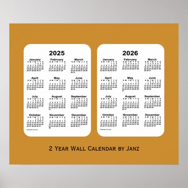 2025-2026 Gold 2 Year Wall Calendar by Janz Poster (Front)