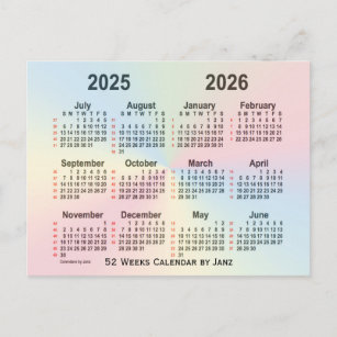 2025-2026 Rainbow 52 Weeks Calendar by Janz Postcard