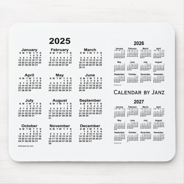 2025-2027 White 3 Year Calendar by Janz Mouse Pad (Front)