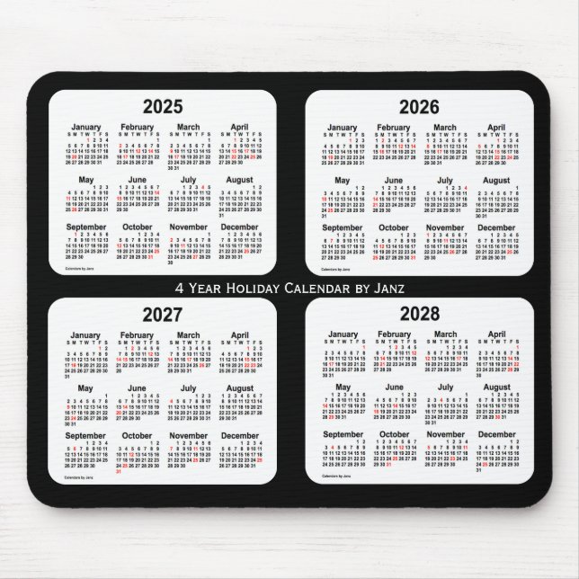 2025-2028 Black and White Holiday Calendar by Janz Mouse Pad (Front)