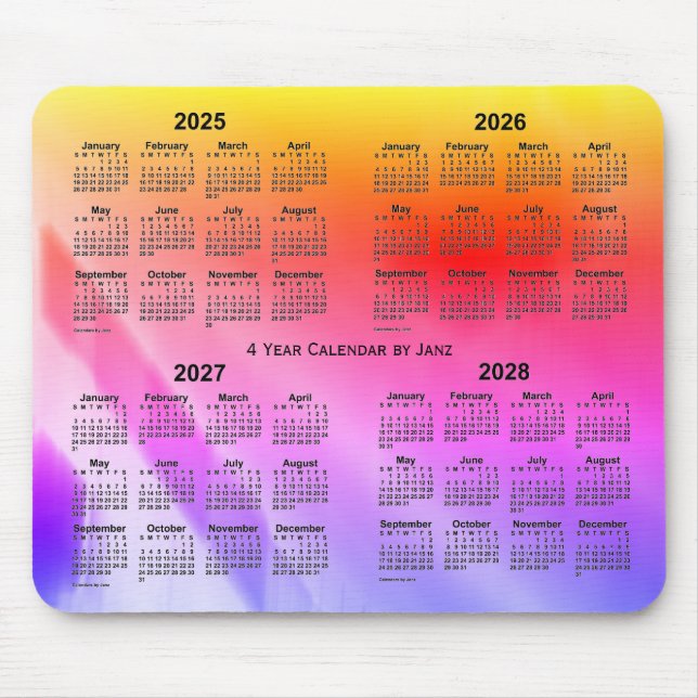 2025-2028 Rainbow Shadows 4 Year Calendar by Janz Mouse Pad (Front)