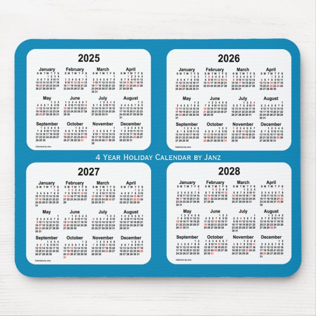 2025-2028 Steel Blue Holiday Calendar by Janz Mouse Pad (Front)