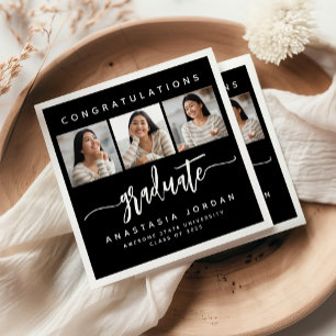 2025 3-Photo Black White Congratulations Graduate Napkin