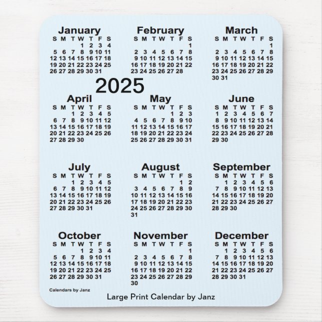 2025 Alice Blue Large Print Calendar by Janz Mouse Pad (Front)