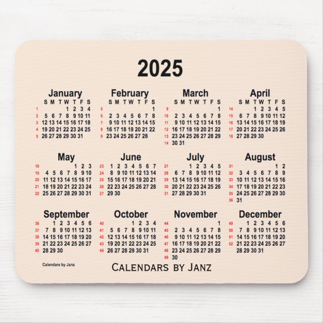 2025 Antique White 52 Weeks Calendar by Janz Mouse Pad (Front)