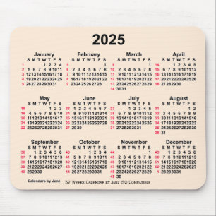 2025 Antique White 52 Weeks ISO Calendar by Janz Mouse Pad