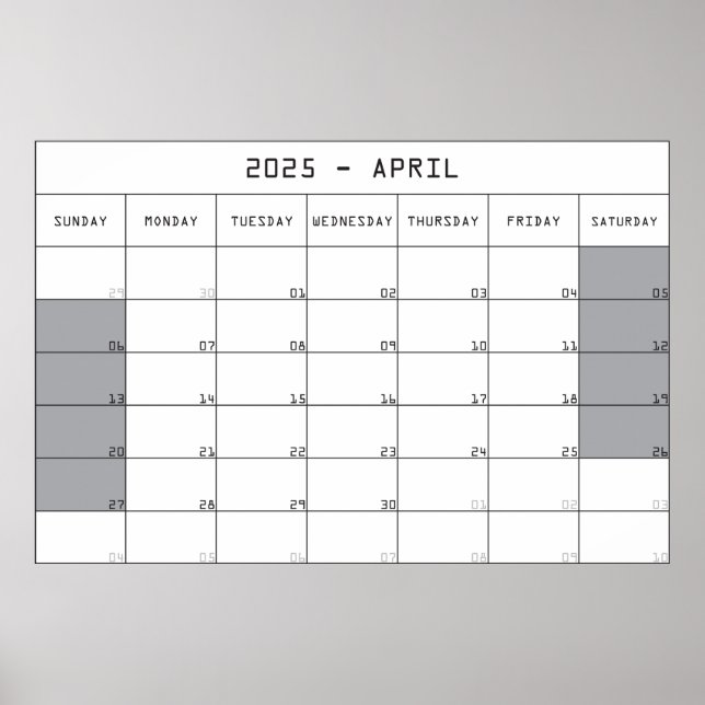 2025 april planer calendar big notes space poster (Front)
