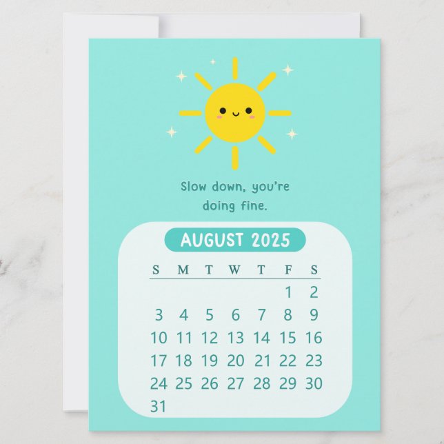 2025 August Monthly Kawaii Motivational Calendar Invitation (Front)