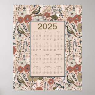 2025 Birds Flowers Calendar Poster