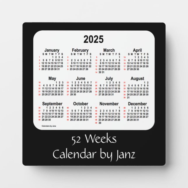 2025 Black 52 Weeks Calendar by Janz Plaque (Front)