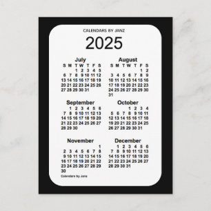 2025 Black 6 Month Mini Calendar by Janz Postcard