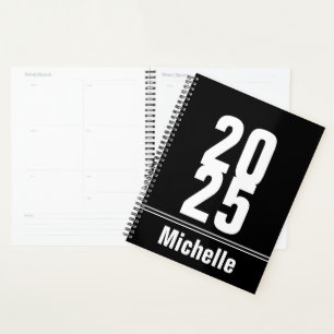 2025 Black and White Name Text Template Planner