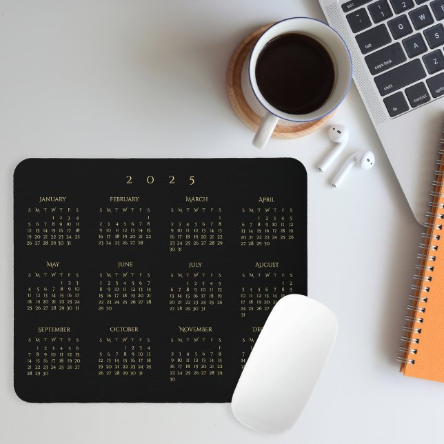 2025 Black Gold Full Year Calendar Home Office Mouse Pad (2025 Black Gold Full Year Calendar Home Office Mouse Pad)