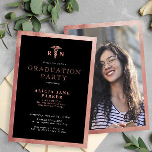 2025 black rose gold RN nurse graduation party Invitation