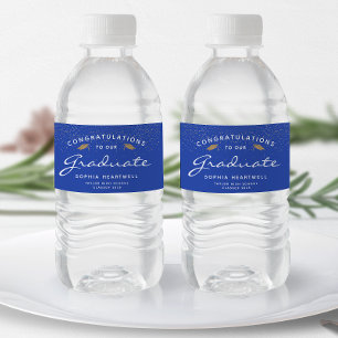 2025 Blue Gold Cap White Script Graduation Water Bottle Label