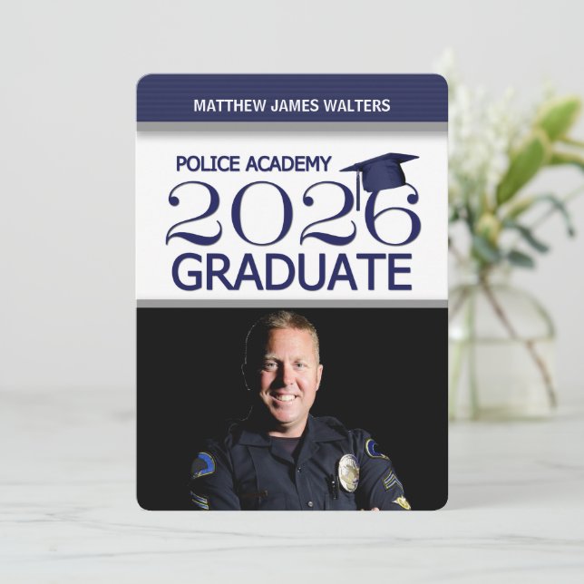 2025 Blue Photo Police Academy Graduation Invitation (Standing Front)